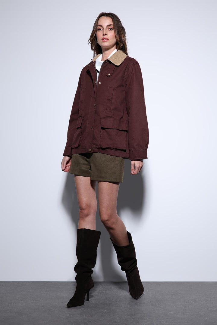 ANT Antioch Burgundy Contrast Collar Women's Jacket - Media