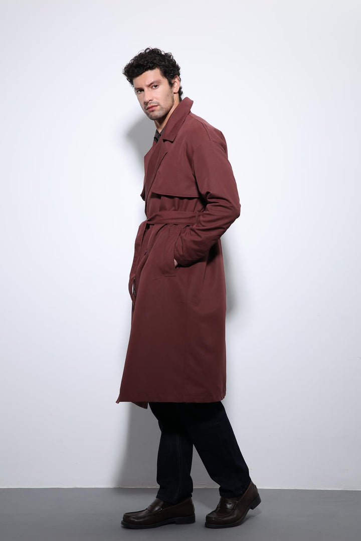 ANT Antioch Bordeaux Double-Breasted Belted Trench Coat - Rock Island