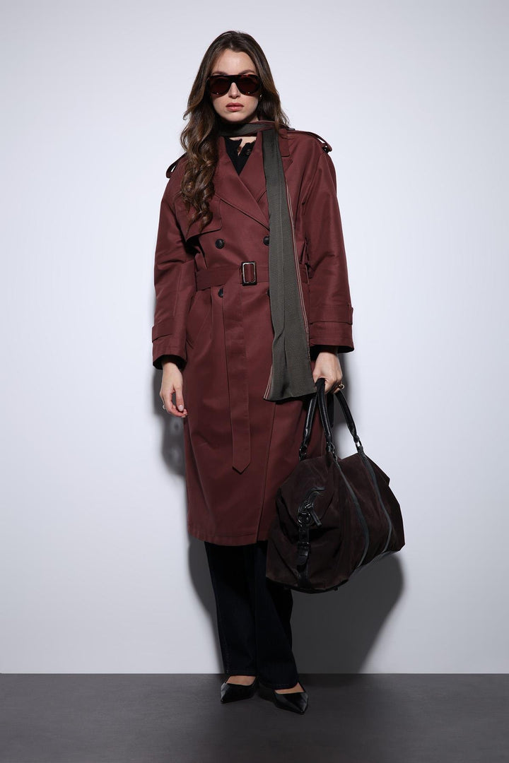 ANT Antioch Bordeaux Trench Coat with Wrap Belt for Women - Casper