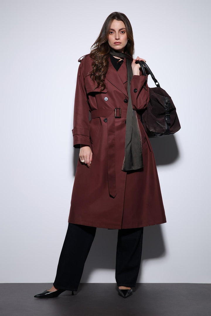 ANT Antioch Bordeaux Trench Coat with Wrap Belt for Women - Casper