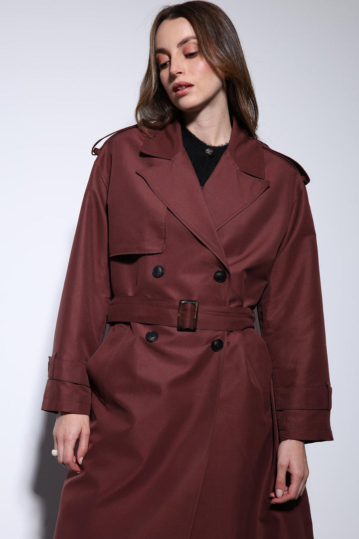 ANT Antioch Bordeaux Trench Coat with Wrap Belt for Women - Casper