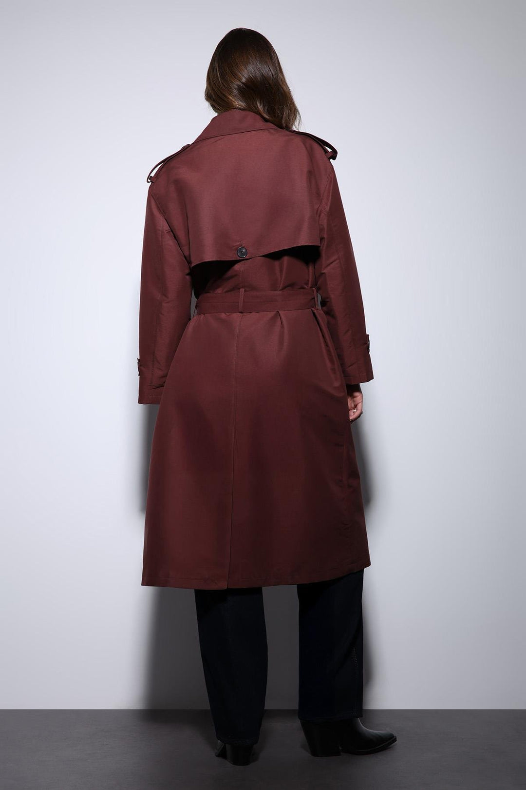 ANT Antioch Bordeaux Trench Coat with Wrap Belt for Women - Casper