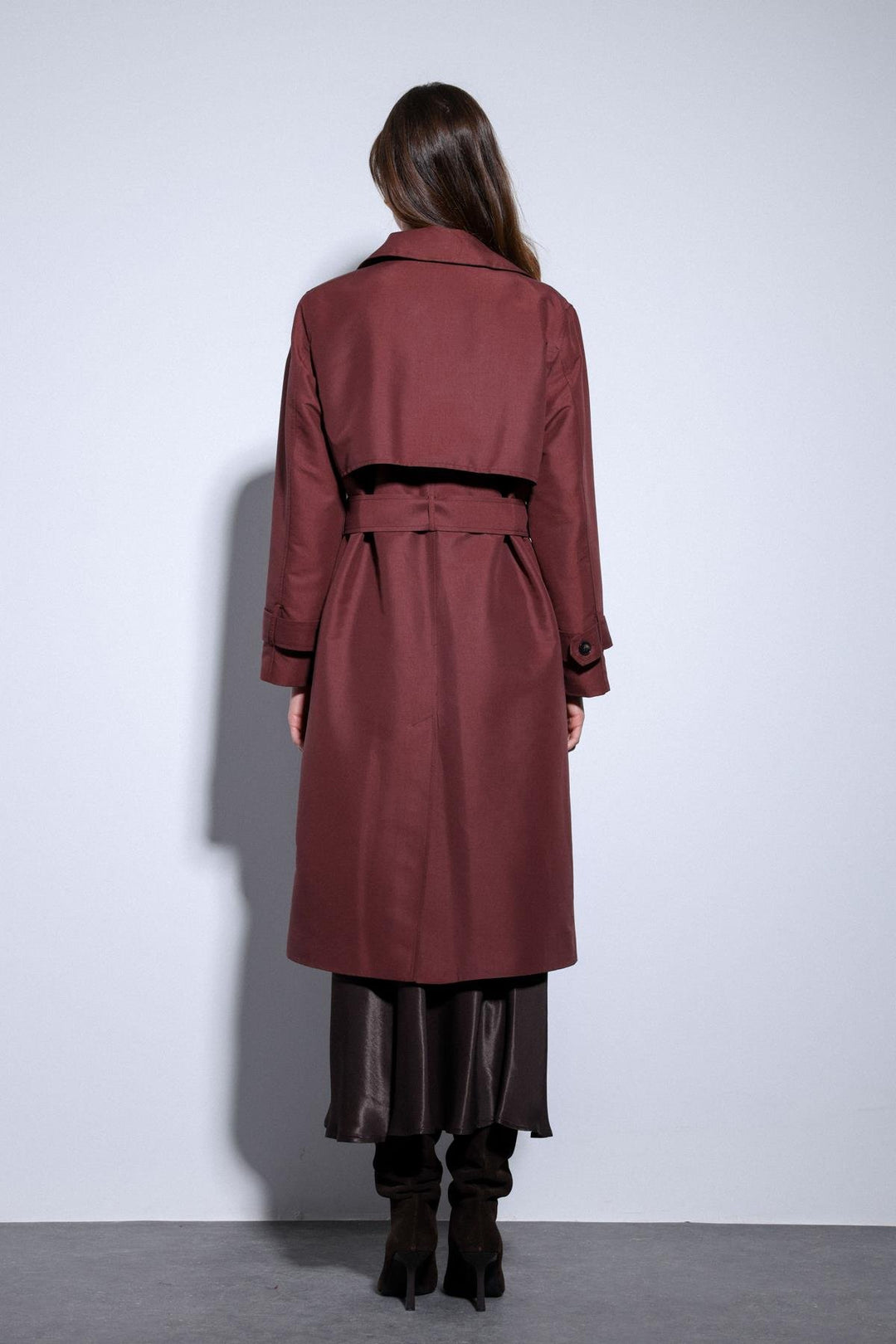 ANT Antioch Bordeaux Trench Coat with Wrap Belt for Women - Cholula de Rivadabia