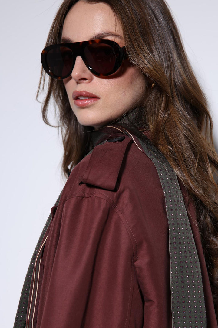 ANT Antioch Bordeaux Trench Coat with Wrap Belt for Women - Casper