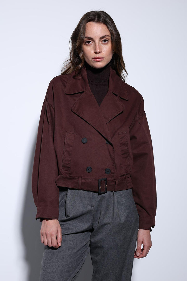 ANT Antioch Bordeaux Short Women's Trench Coat - Drohobych