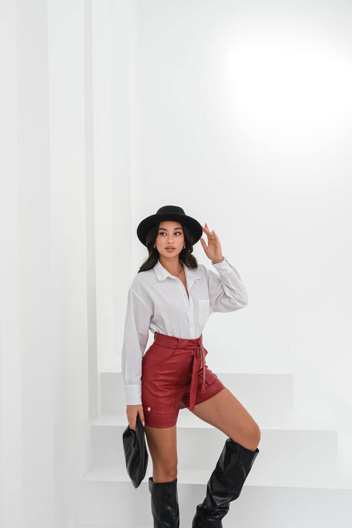 BCHN-25260086 Red Belted Wide Pocket Shorts - Izmail