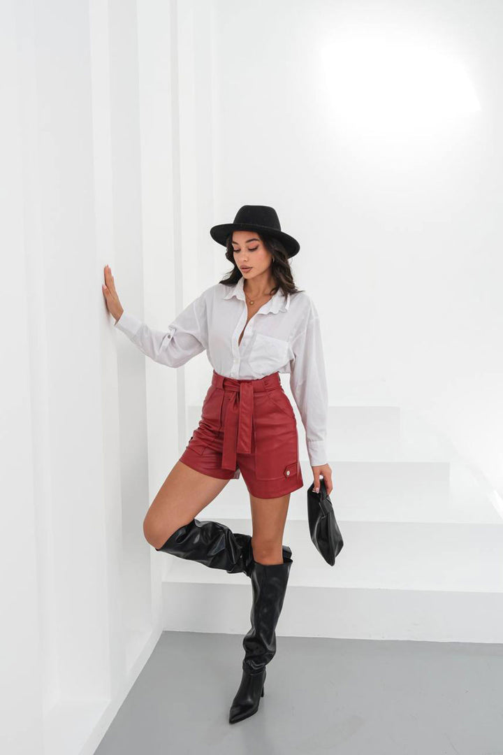 BCHN-25260086 Red Belted Wide Pocket Shorts - Izmail