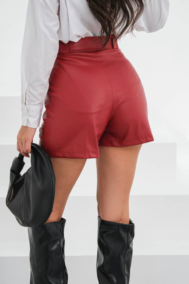 BCHN-25260086 Red Belted Wide Pocket Shorts - Izmail