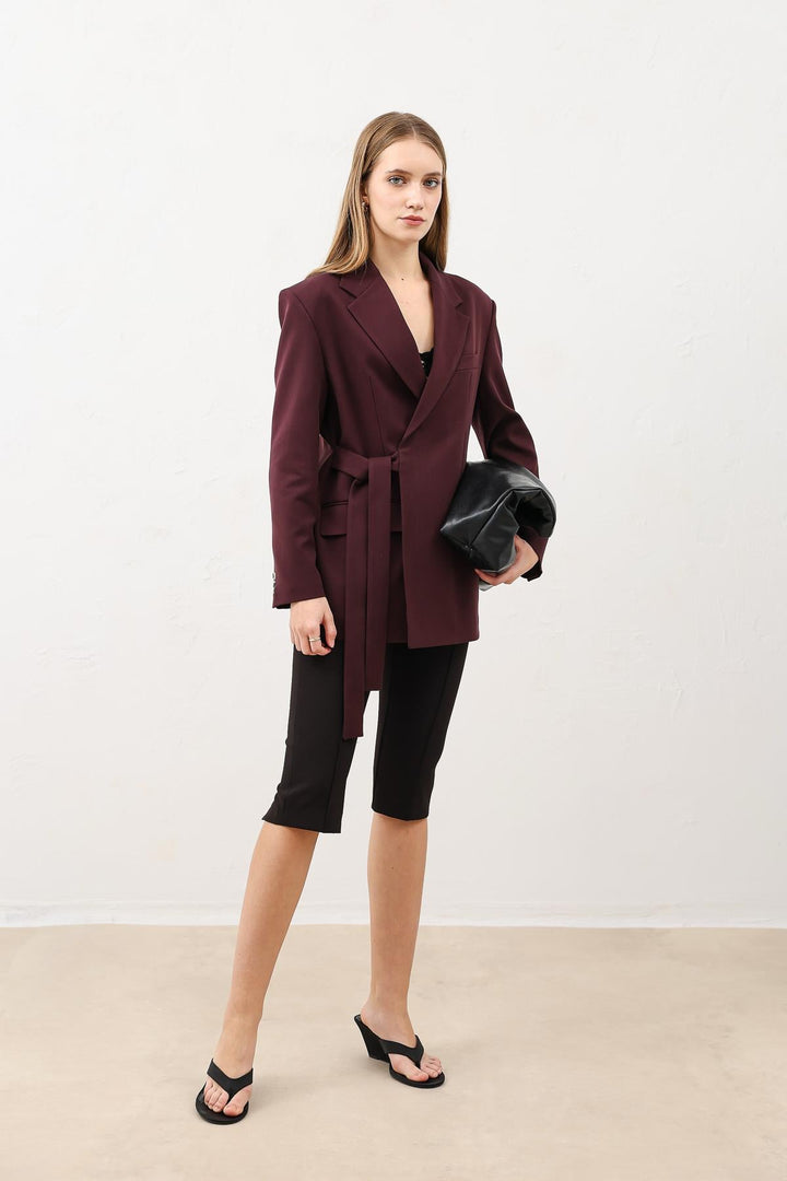ANT Antioch Bordo Kuşaklı Kadın Blazer - Marsala
