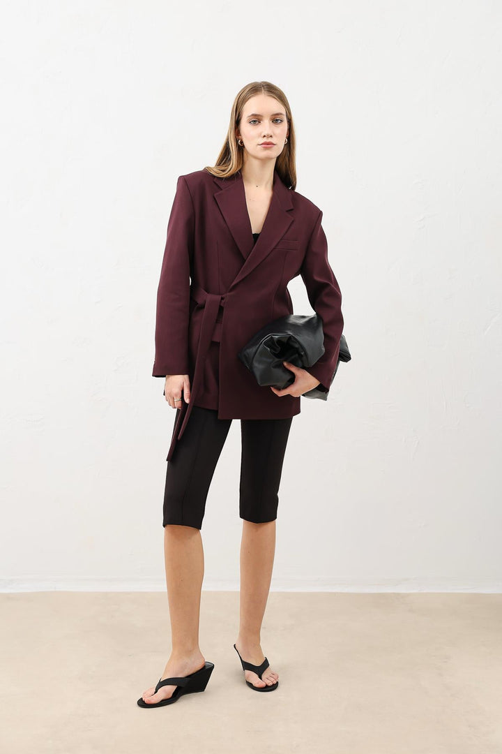 ANT Antioch Bordo Kuşaklı Kadın Blazer - Marsala