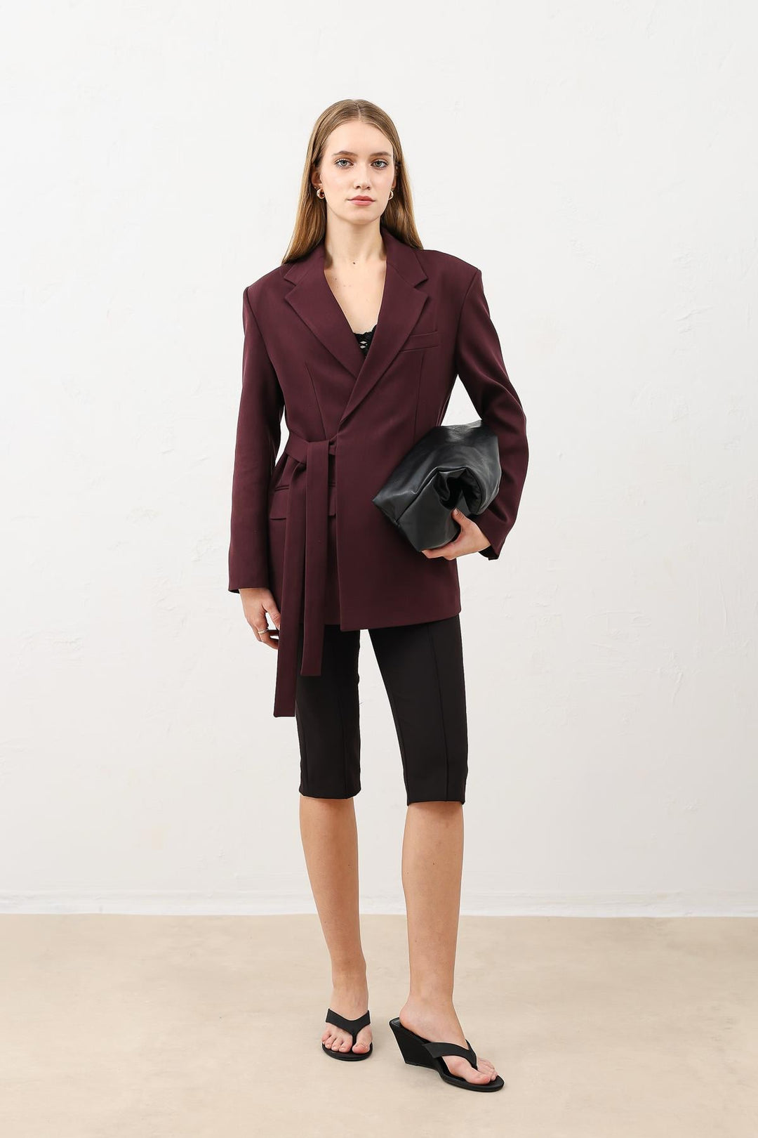 ANT Antioch Bordo Kuşaklı Kadın Blazer - Marsala