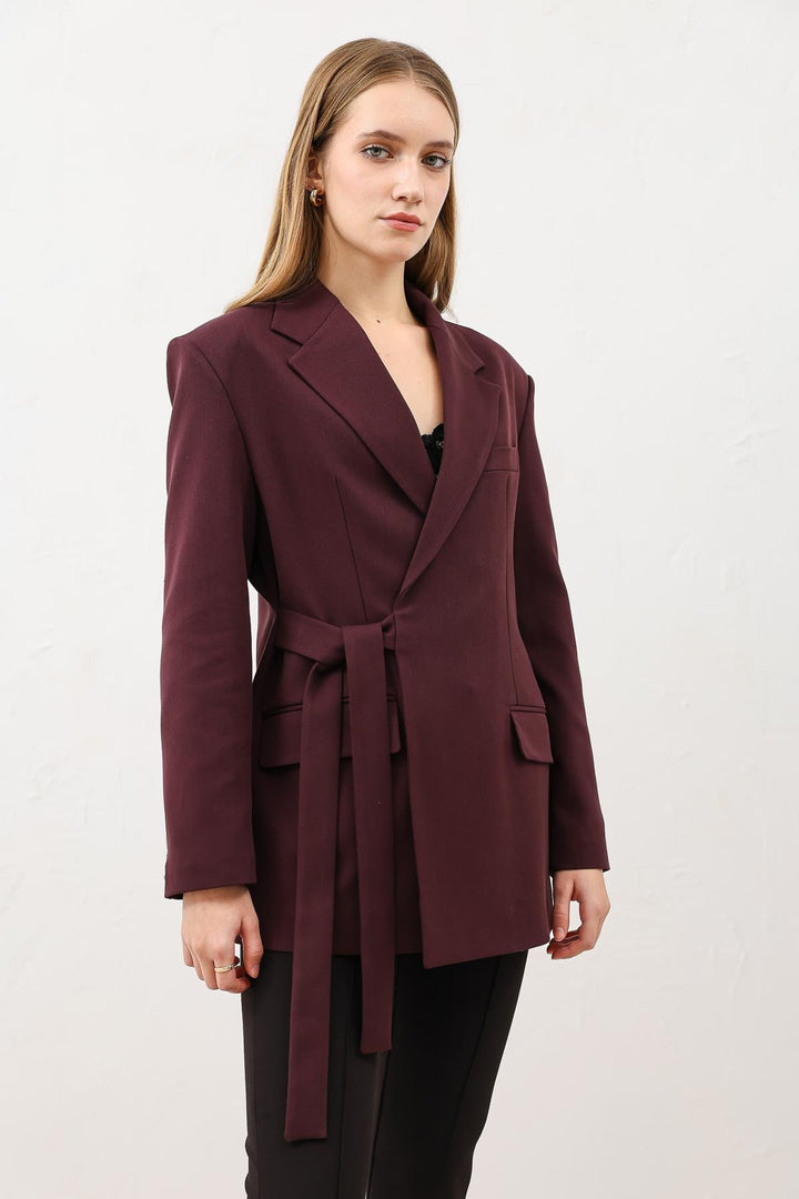 ANT Antioch Bordo Kuşaklı Kadın Blazer - Marsala