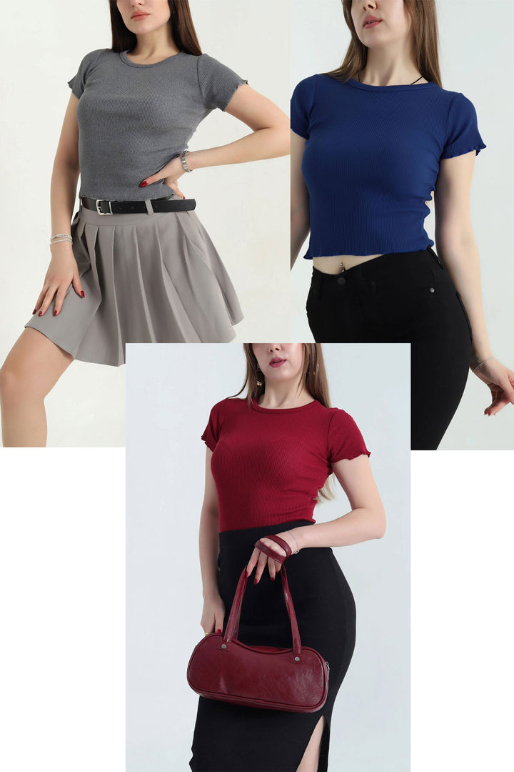 Burgundy-Navy-Anthracite 3 Piece Baby Overlock Crop Blouse Set BCOR-252003 - Acatlán de Pérez Figueroa