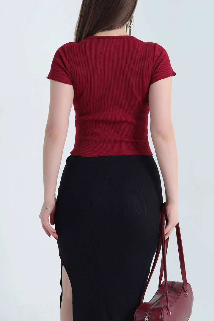 Burgundy-Navy-Anthracite 3 Piece Baby Overlock Crop Blouse Set BCOR-252003 - Acatlán de Pérez Figueroa