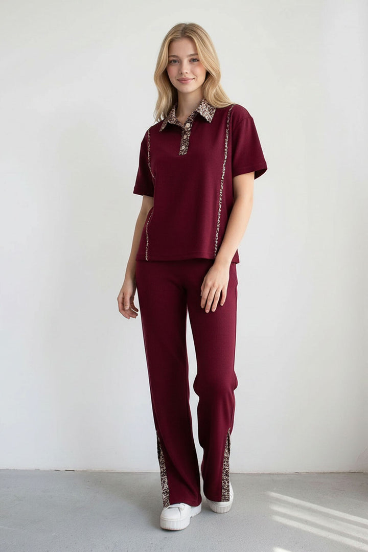 Bordo Leopar Garnili Modal Kumaş Alt Üst Takım - Mérida