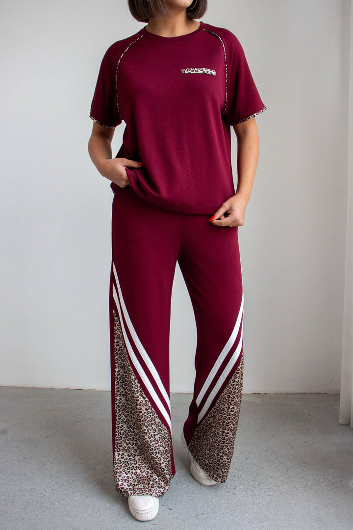 Bordo Leopar Garnili Modal Kumaş Alt Üst Takım - Worcester