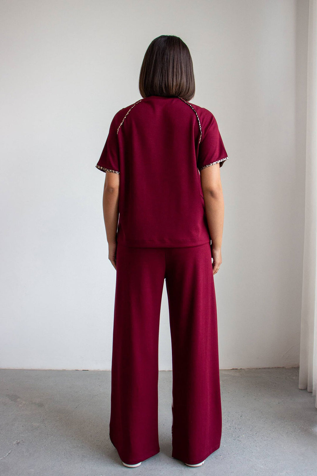 Bordo Leopar Garnili Modal Kumaş Alt Üst Takım - Worcester