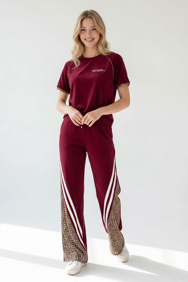 Bordo Leopar Garnili Modal Kumaş Alt Üst Takım - Worcester