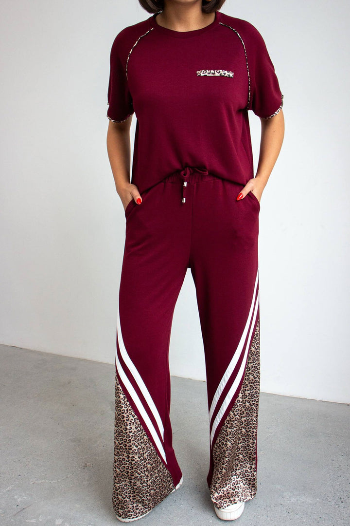 Bordo Leopar Garnili Modal Kumaş Alt Üst Takım - Worcester