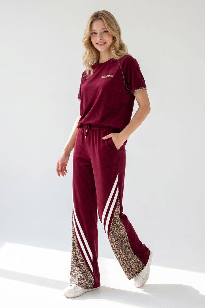 Bordo Leopar Garnili Modal Kumaş Alt Üst Takım - Worcester