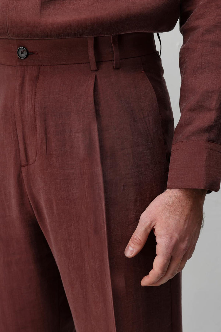 ANT Antioch Bordo Lyocell Relaxed Fit Pileli Erkek Pantolon - Stuttgart