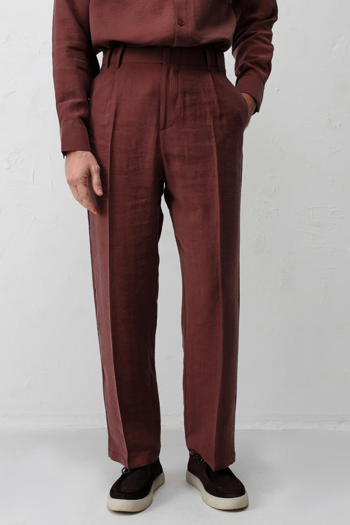 ANT Antioch Bordo Lyocell Relaxed Fit Pileli Erkek Pantolon - Stuttgart