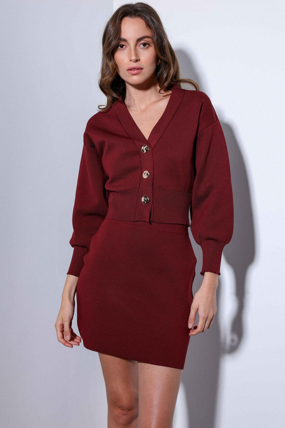 ANT Antioch Burgundy Metal Button Women's Knit Cardigan - Prairieville