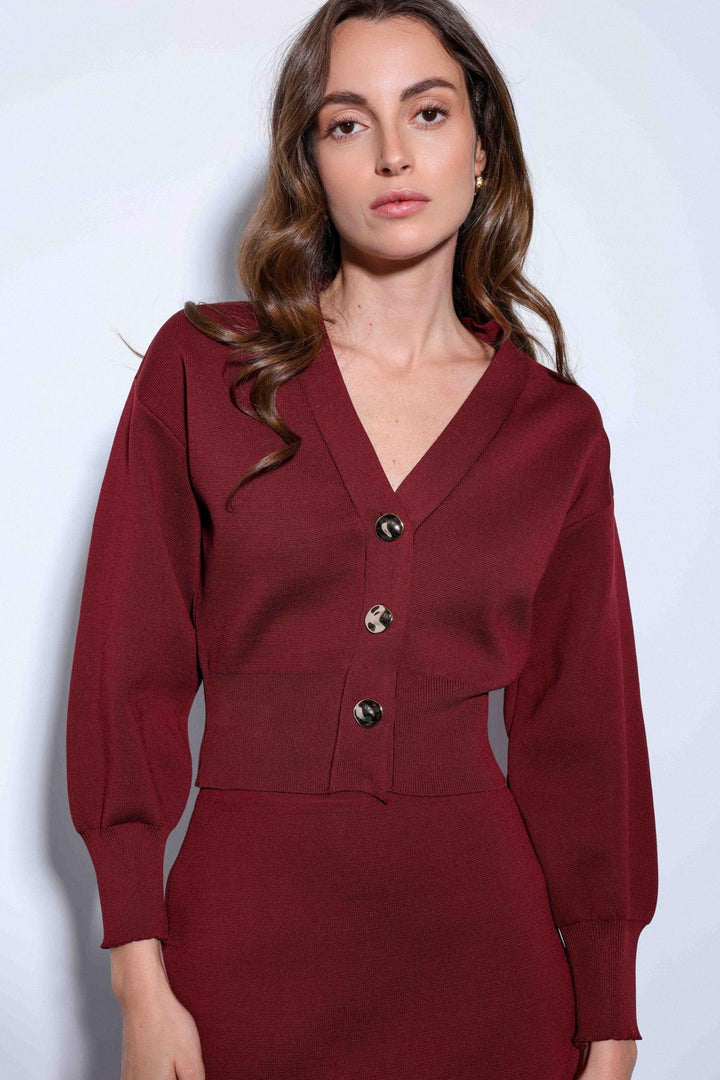 ANT Antioch Burgundy Metal Button Women's Knit Cardigan - Prairieville