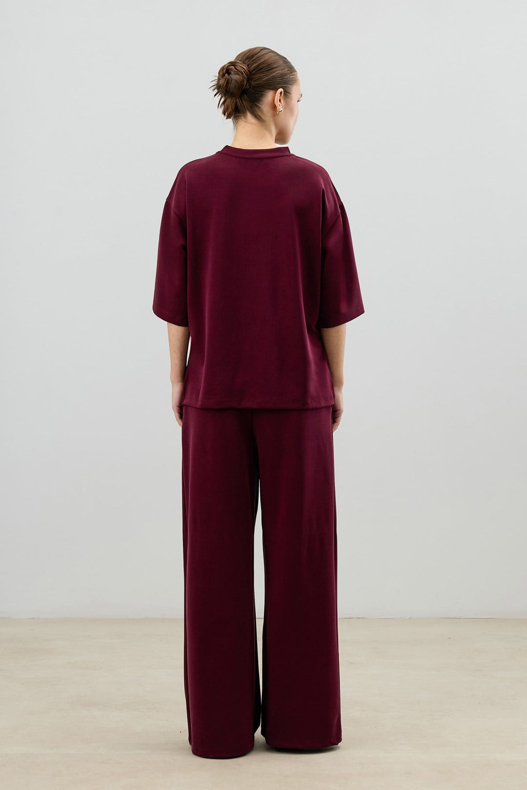 ANT Antioch Bordo Modal Karışımlı T-Shirt Pantolon Kadın Takım - Santo Domingo Tehuantepec