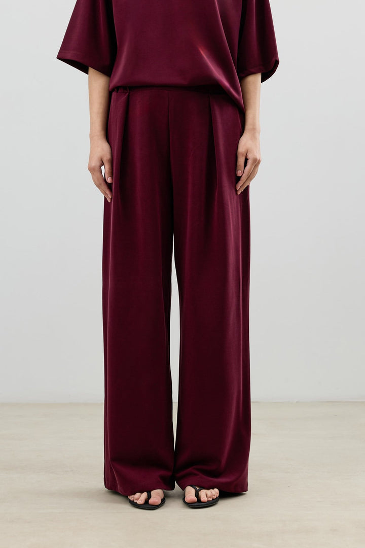 ANT Antioch Bordo Modal Karışımlı T-Shirt Pantolon Kadın Takım - Santo Domingo Tehuantepec