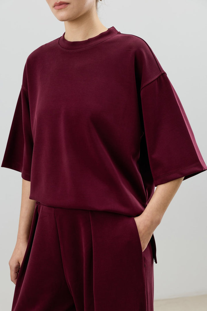 ANT Antioch Bordo Modal Karışımlı T-Shirt Pantolon Kadın Takım - Santo Domingo Tehuantepec