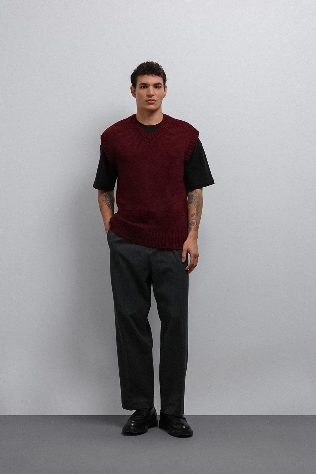 ANT Antioch Bordo Örgü Erkek Triko Yelek - Calimera