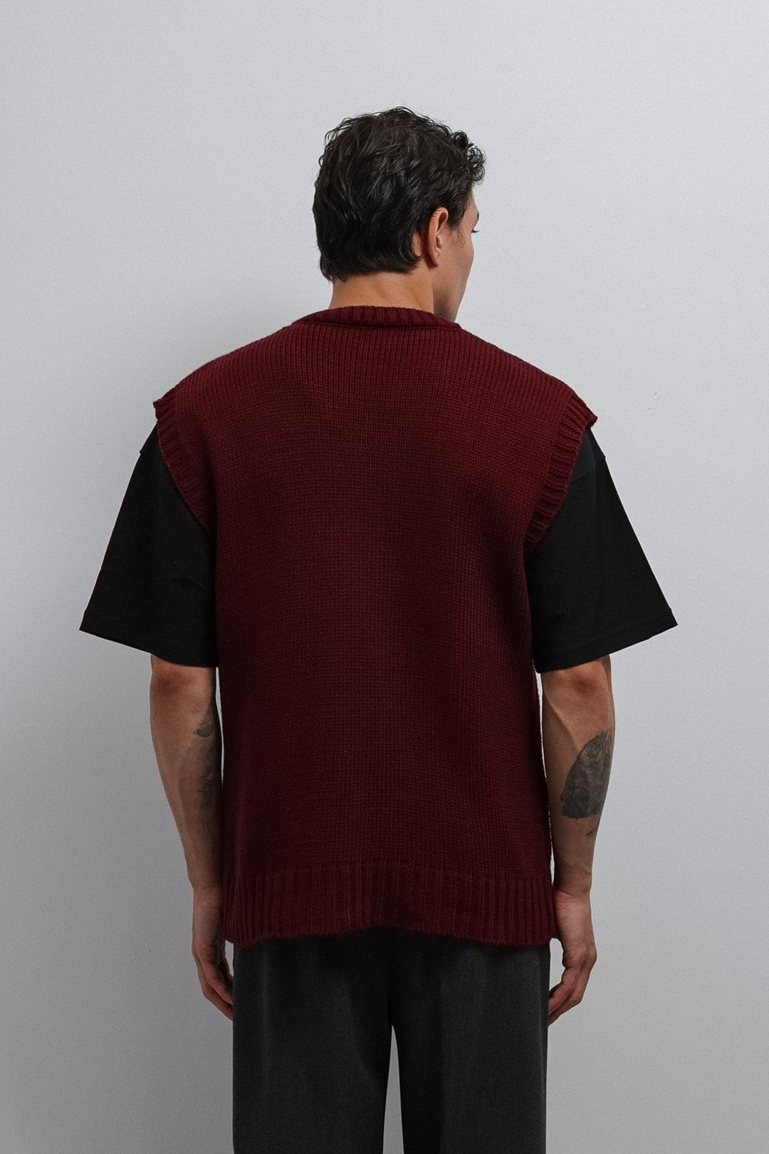 ANT Antioch Bordo Örgü Erkek Triko Yelek - Calimera