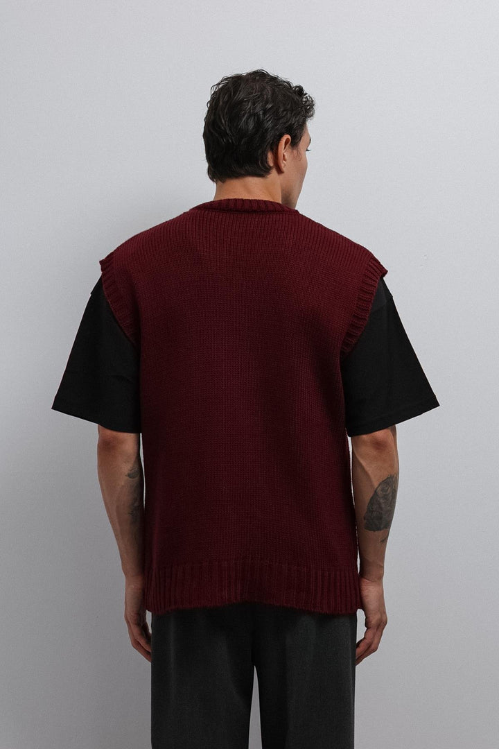 ANT Antioch Bordo Örgü Erkek Triko Yelek - Calimera
