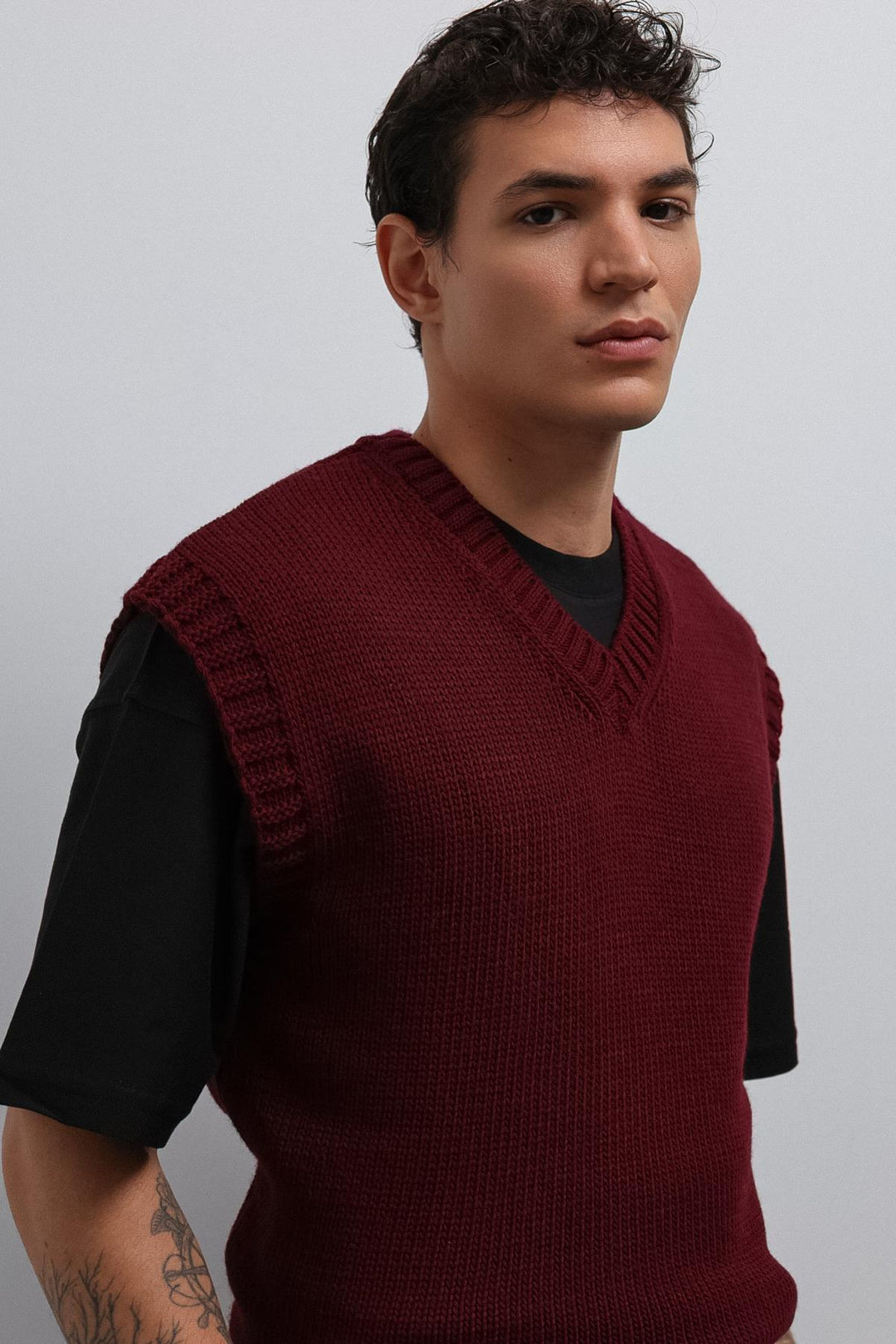 ANT Antioch Bordo Örgü Erkek Triko Yelek - Calimera