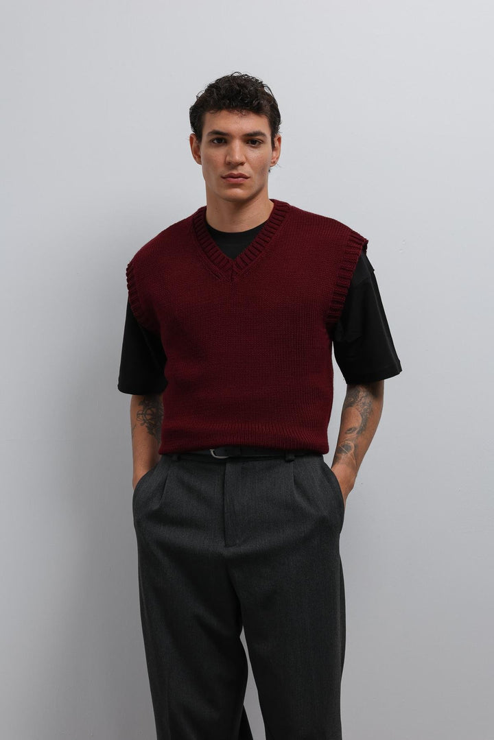 ANT Antioch Bordo Örgü Erkek Triko Yelek - Calimera