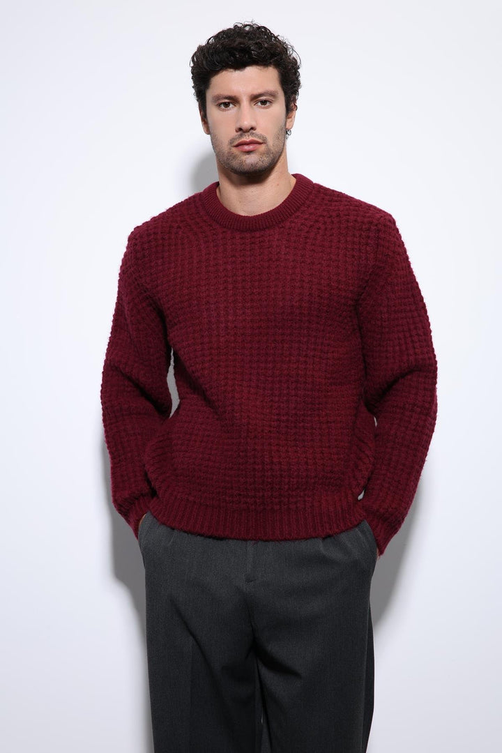 ANT Antioch Burgundy Textured Knit Men's Sweater - Saint John