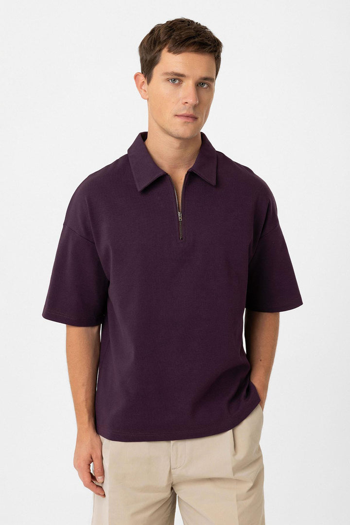 ANT Antioch Bordo Oversize Polo Yaka Fermuarlı Erkek T-Shirt - Niagara Falls