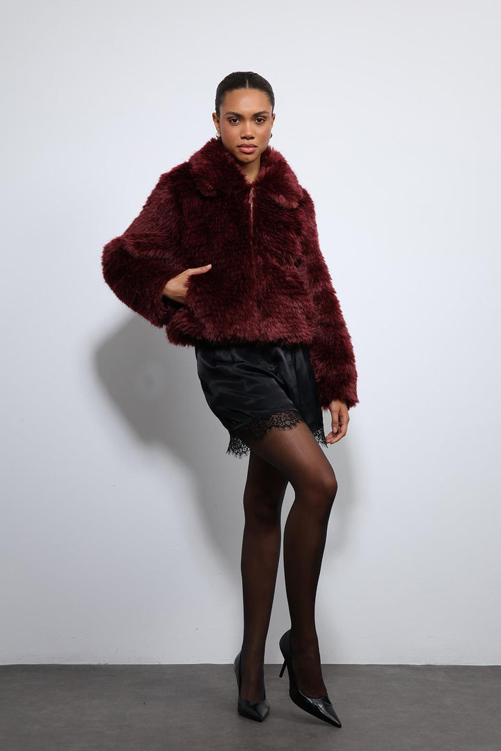 ANT Antioch Bordo Peluş Görünümlü Mont - Buderim