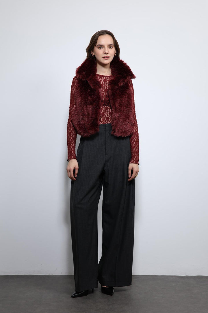 ANT Antioch Bordo Peluş Görünümlü Yelek - Lynwood