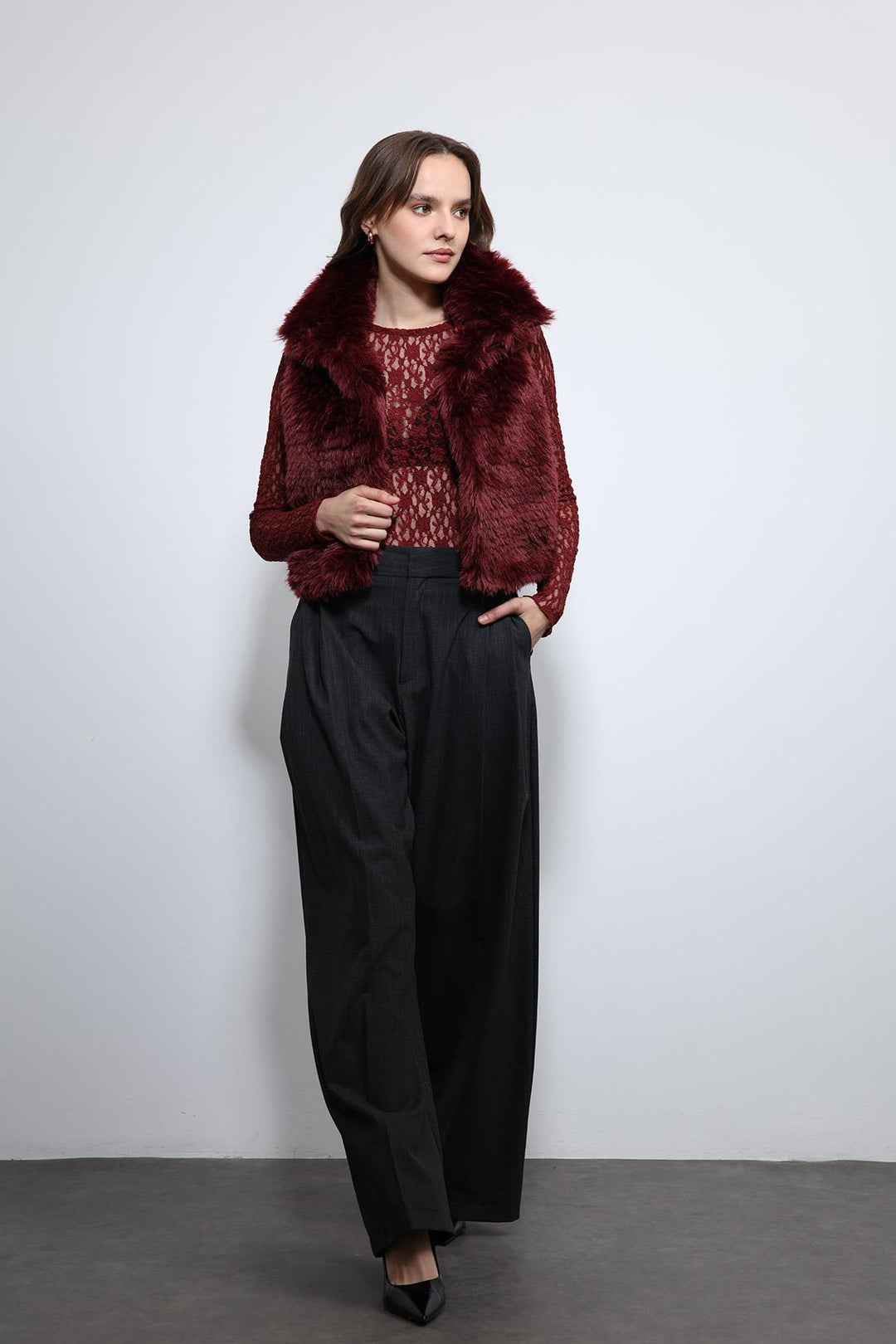 ANT Antioch Bordo Peluş Görünümlü Yelek - Lynwood