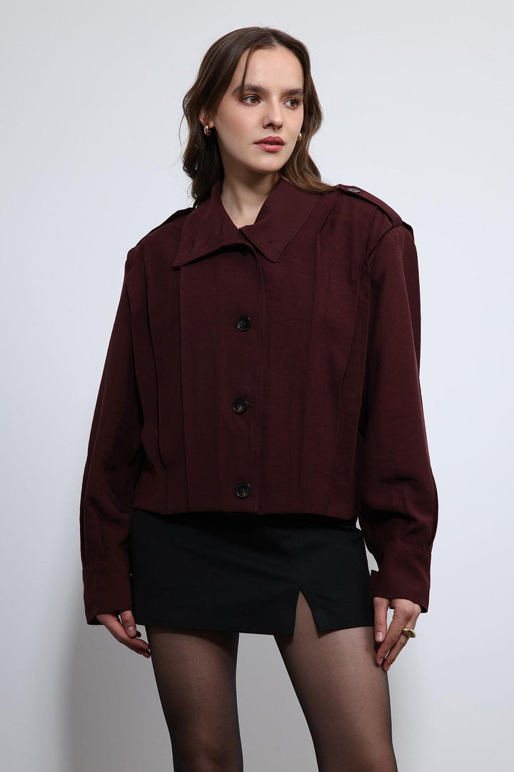 ANT Antioch Bordeaux Pile Detailed High Neck Coat - Slobozia