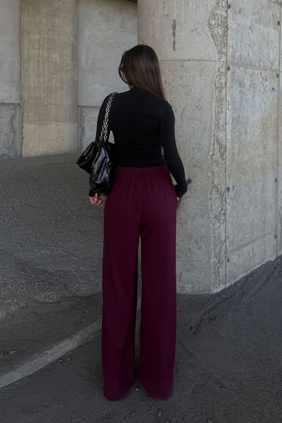 Burgundy Pile Detailed Spanish Ultra Soft Fabric Trousers BCDF-25P0002 - Elizabethtown