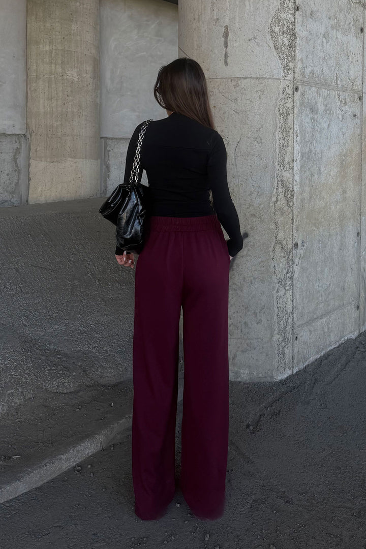 Burgundy Pile Detailed Spanish Ultra Soft Fabric Trousers BCDF-25P0002 - Elizabethtown