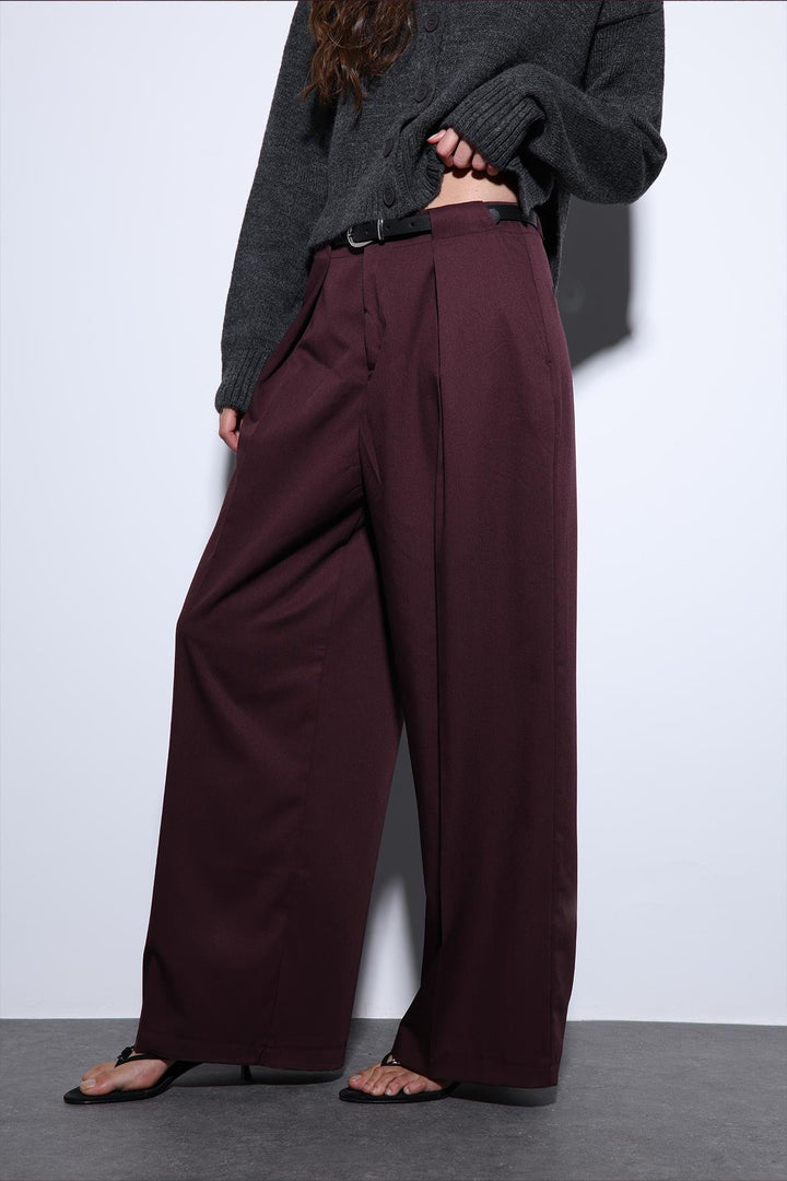 ANT Antioch Burgundy Pleated Wide Leg Women's Pants - Albany