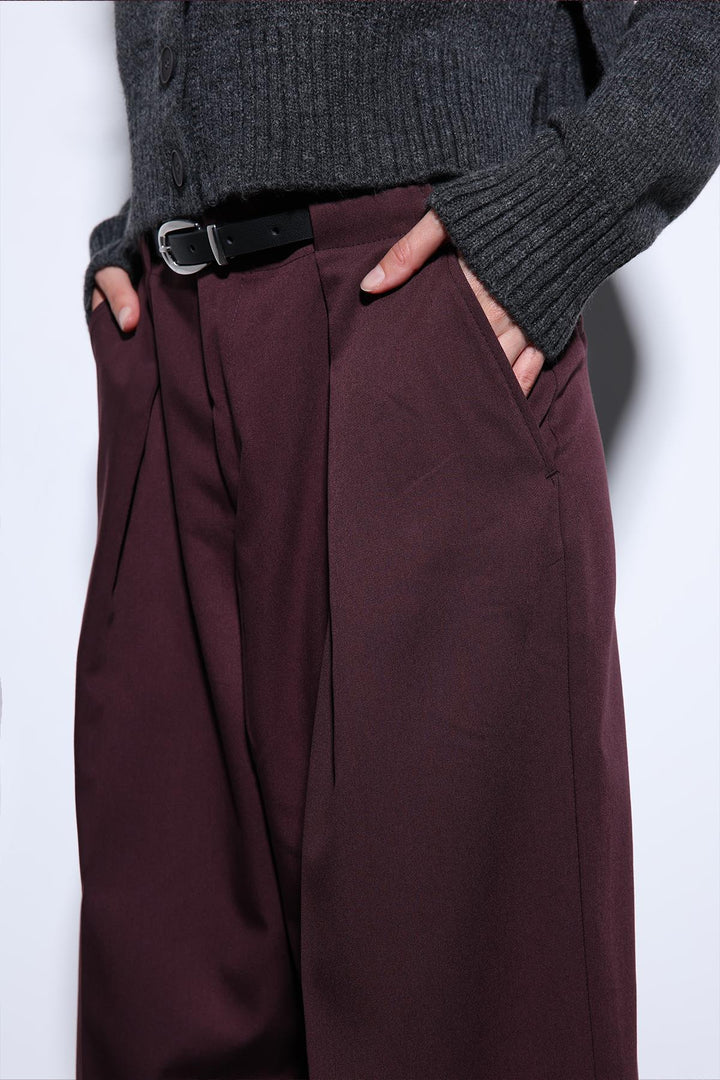 ANT Antioch Burgundy Pleated Wide Leg Women's Pants - Albany