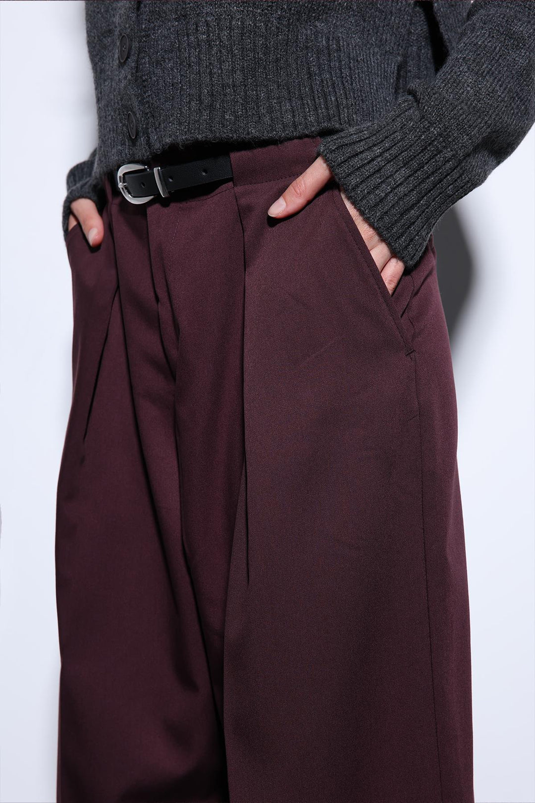 ANT Antioch Burgundy Pleated Wide Leg Women's Pants - Empoli