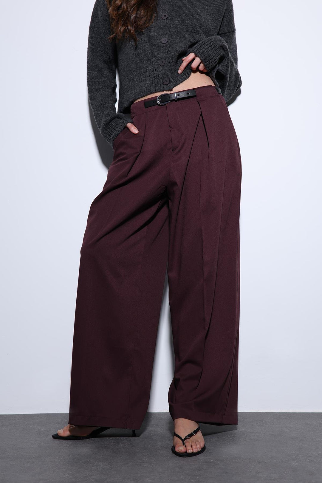 ANT Antioch Burgundy Pleated Wide Leg Women's Pants - Albany