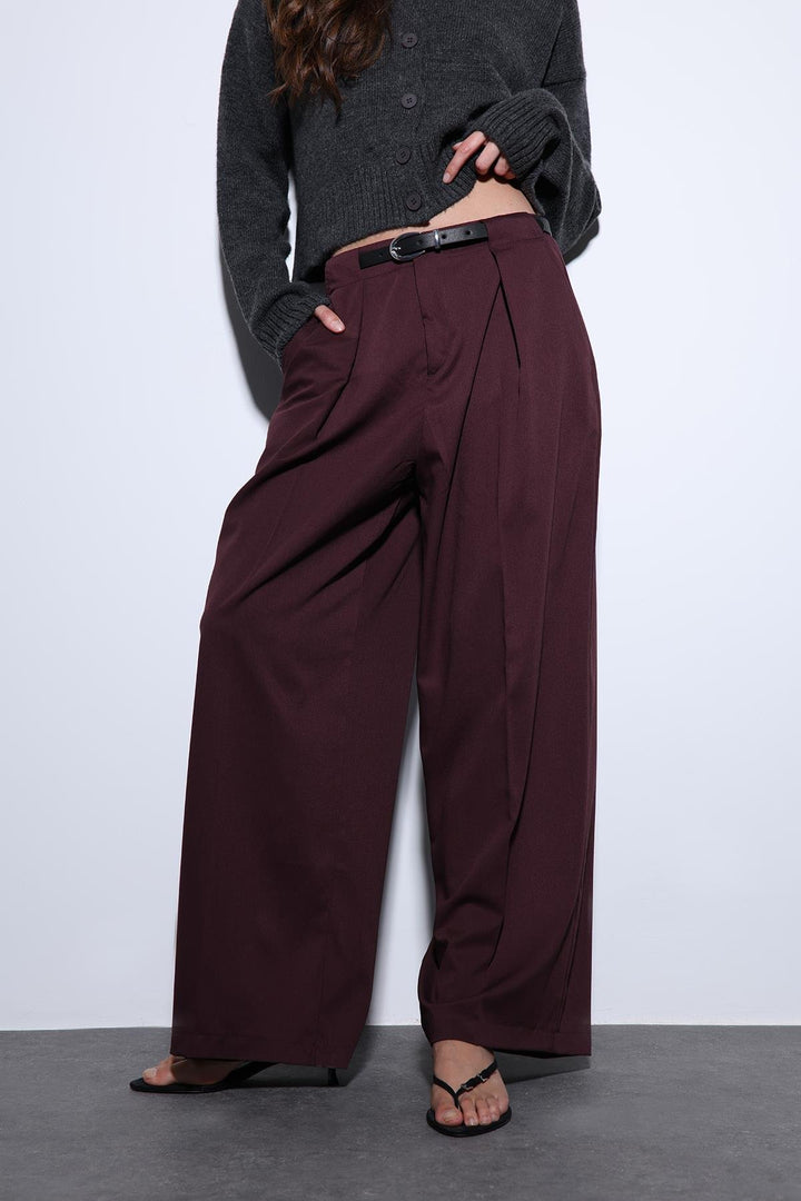 ANT Antioch Burgundy Pleated Wide Leg Women's Pants - Empoli
