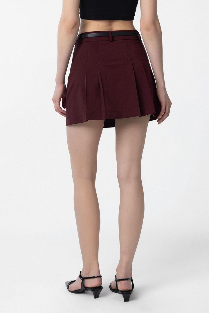 ANT Antioch Burgundy Pleated Women's Mini Skirt - Kanata